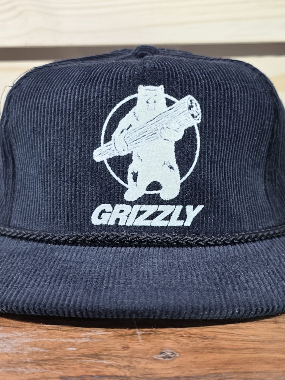 Grizzly Corduroy Snapback Hat in Black with White Logo
